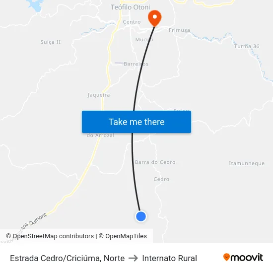 Estrada Cedro/Criciúma, Norte to Internato Rural map