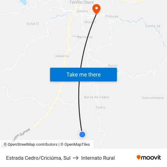 Estrada Cedro/Criciúma, Sul to Internato Rural map