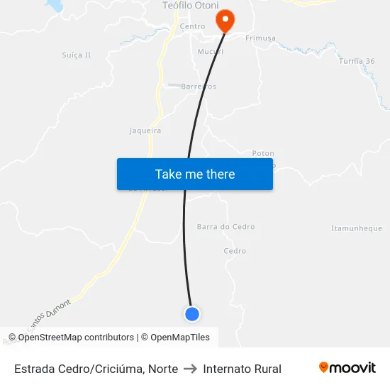 Estrada Cedro/Criciúma, Norte to Internato Rural map