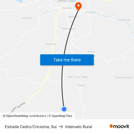 Estrada Cedro/Criciúma, Sul to Internato Rural map