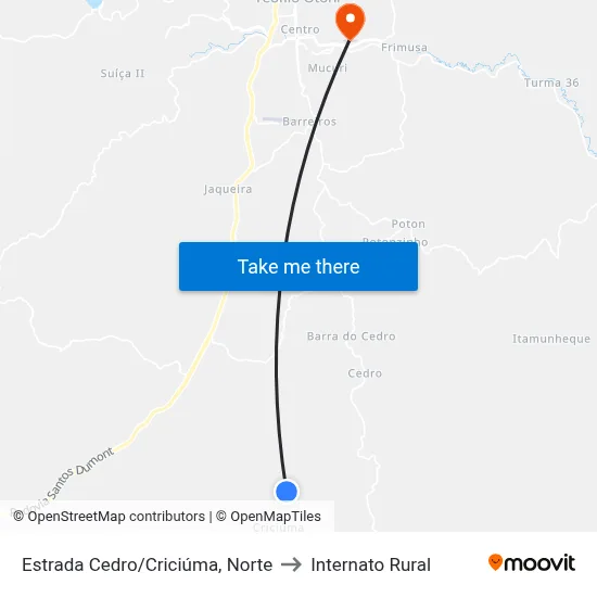 Estrada Cedro/Criciúma, Norte to Internato Rural map
