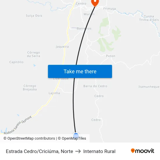 Estrada Cedro/Criciúma, Norte to Internato Rural map
