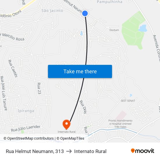 Rua Helmut Neumann, 313 to Internato Rural map