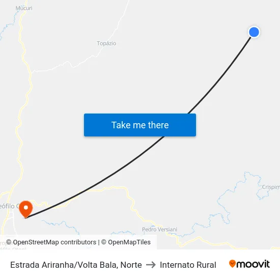Estrada Ariranha/Volta Bala, Norte to Internato Rural map