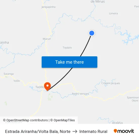 Estrada Ariranha/Volta Bala, Norte to Internato Rural map