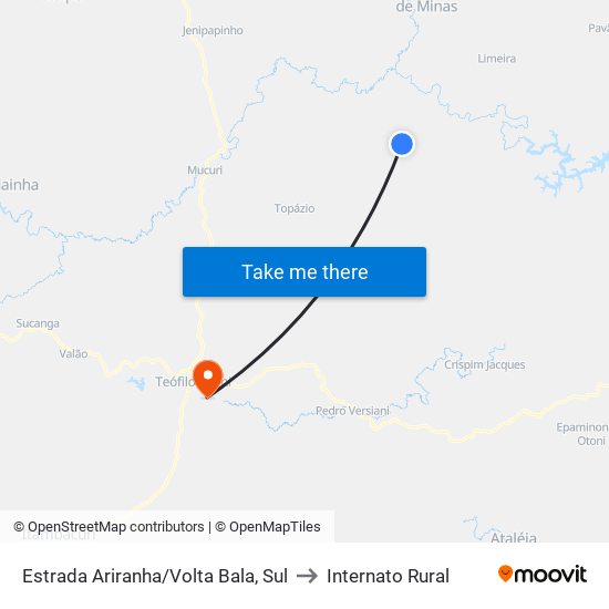 Estrada Ariranha/Volta Bala, Sul to Internato Rural map