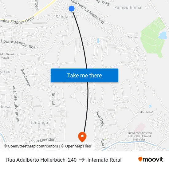 Rua Adalberto Hollerbach, 240 to Internato Rural map