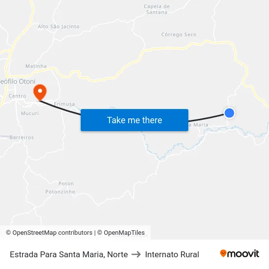 Estrada Para Santa Maria, Norte to Internato Rural map