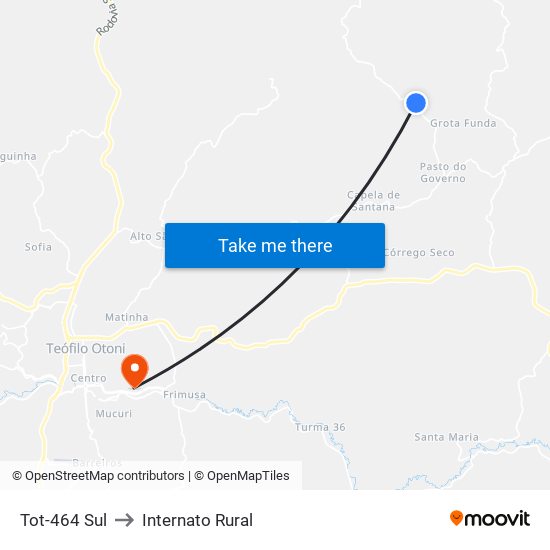 Tot-464 Sul to Internato Rural map