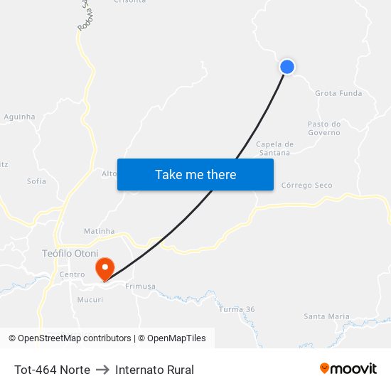 Tot-464 Norte to Internato Rural map