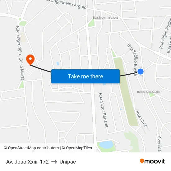 Av. João Xxiii, 172 to Unipac map