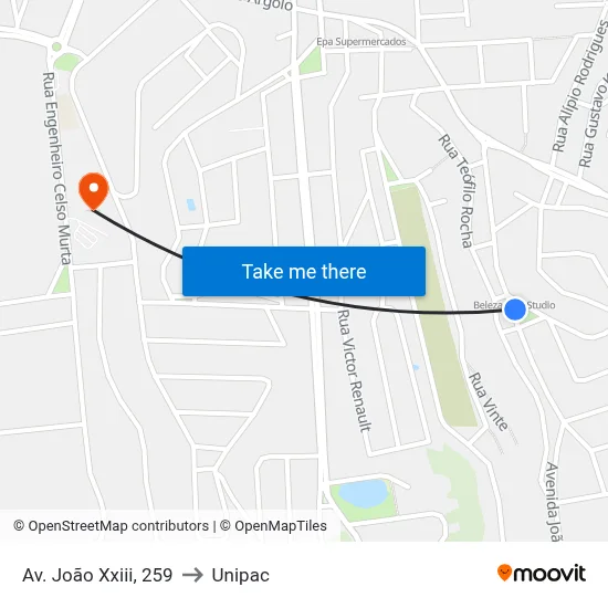 Av. João Xxiii, 259 to Unipac map