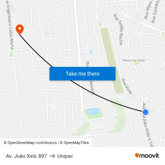 Av. João Xxiii, 897 to Unipac map