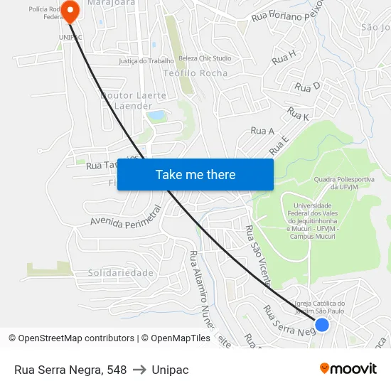 Rua Serra Negra, 548 to Unipac map