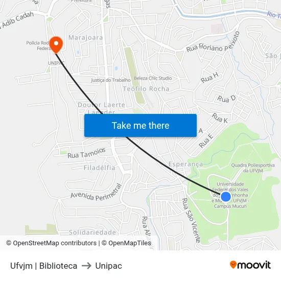 Ufvjm | Biblioteca to Unipac map