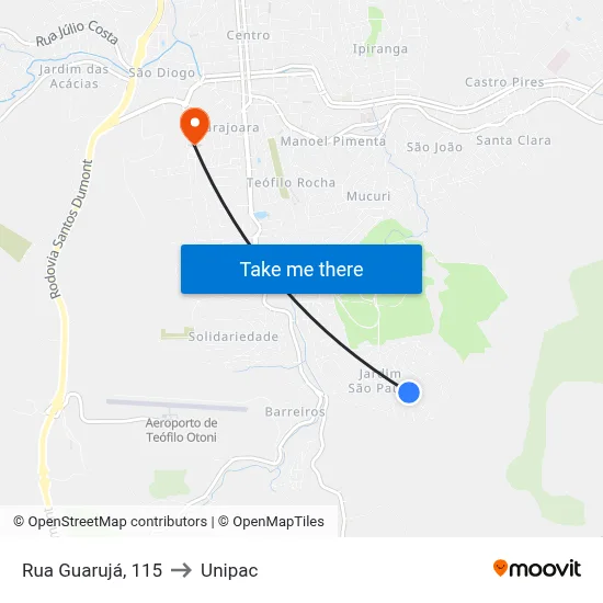 Rua Guarujá, 115 to Unipac map