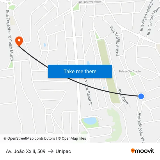 Av. João Xxiii, 509 to Unipac map