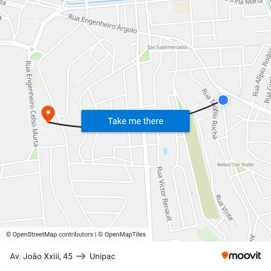 Av. João Xxiii, 45 to Unipac map