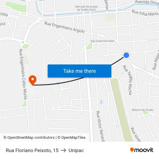 Rua Floriano Peixoto, 15 to Unipac map