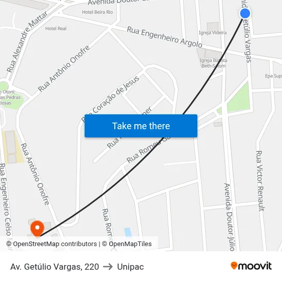 Av. Getúlio Vargas, 220 to Unipac map