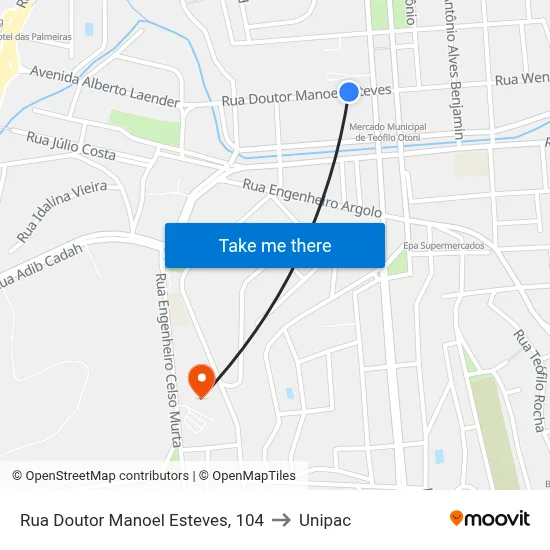 Rua Doutor Manoel Esteves, 104 to Unipac map