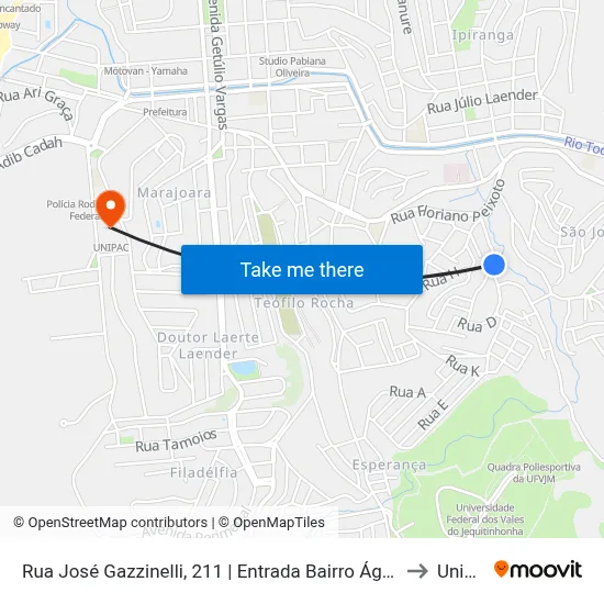 Rua José Gazzinelli, 211 | Entrada Bairro Água Mineral to Unipac map