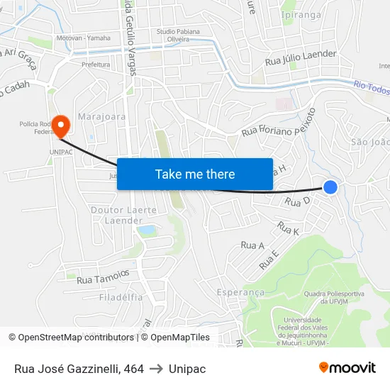 Rua José Gazzinelli, 464 to Unipac map