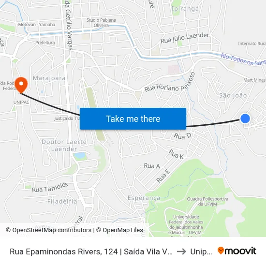Rua Epaminondas Rivers, 124 | Saída Vila Vitória to Unipac map