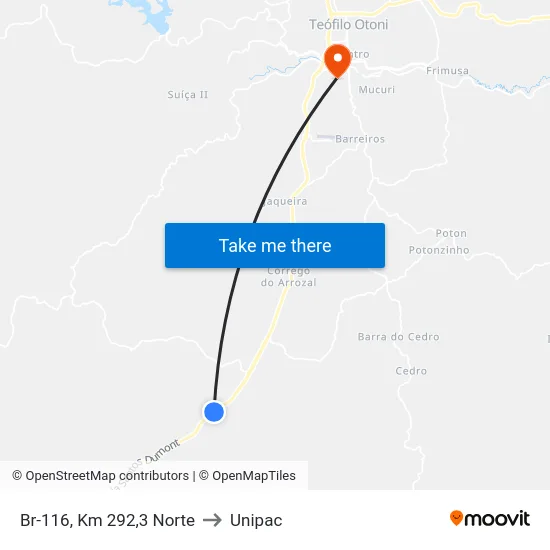 Br-116, Km 292,3 Norte to Unipac map