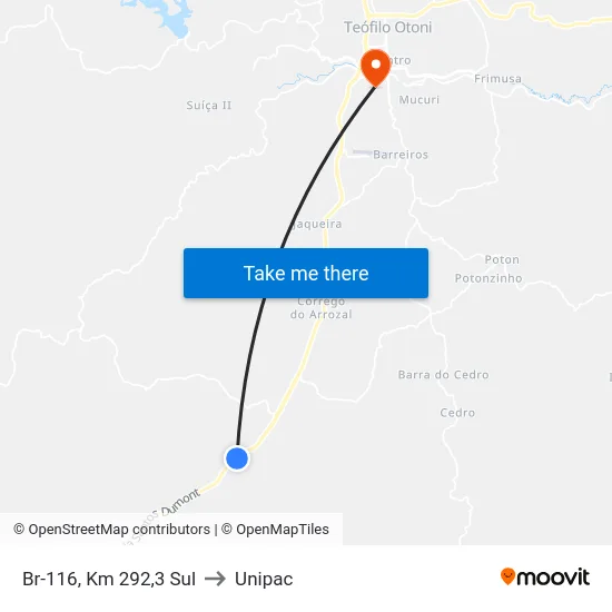 Br-116, Km 292,3 Sul to Unipac map