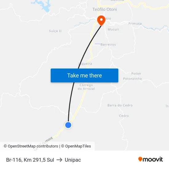 Br-116, Km 291,5 Sul to Unipac map