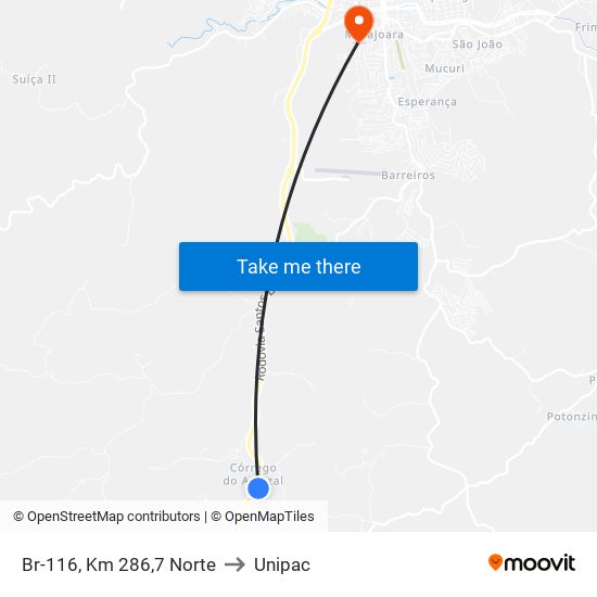 Br-116, Km 286,7 Norte to Unipac map