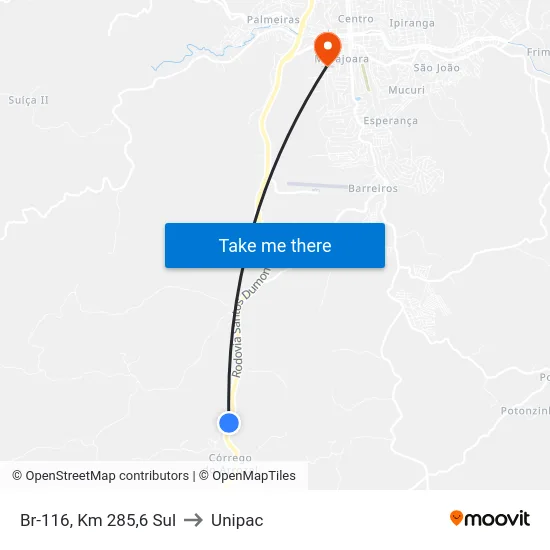 Br-116, Km 285,6 Sul to Unipac map