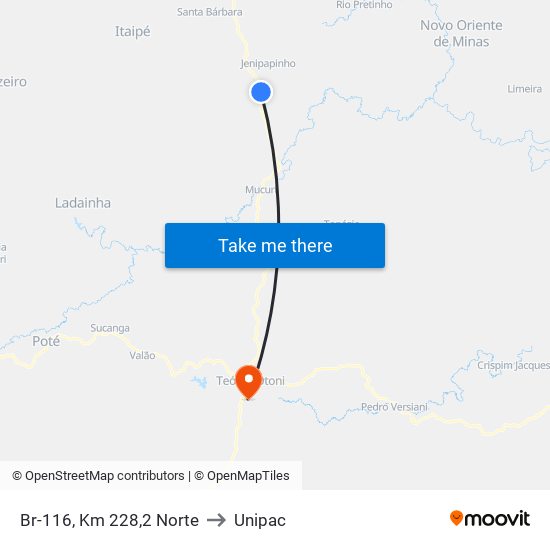 Br-116, Km 228,2 Norte to Unipac map