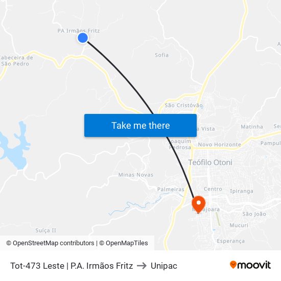 Tot-473 Leste | P.A. Irmãos Fritz to Unipac map