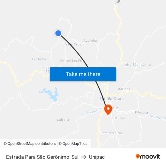 Estrada Para São Gerônimo, Sul to Unipac map