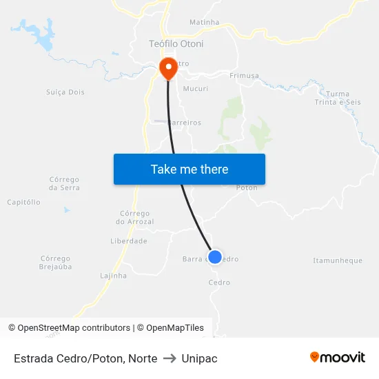 Estrada Cedro/Poton, Norte to Unipac map