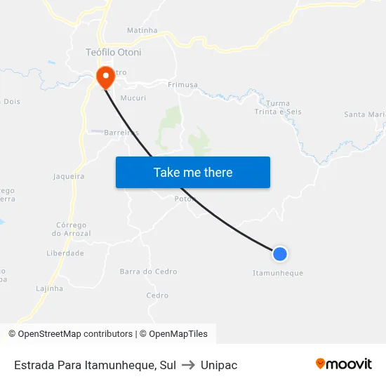 Estrada Para Itamunheque, Sul to Unipac map