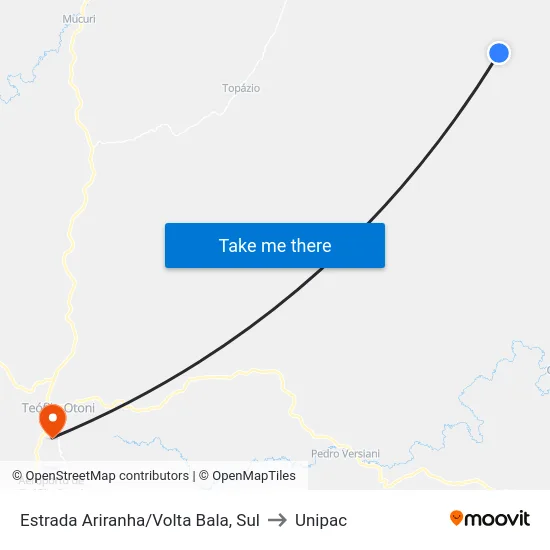 Estrada Ariranha/Volta Bala, Sul to Unipac map