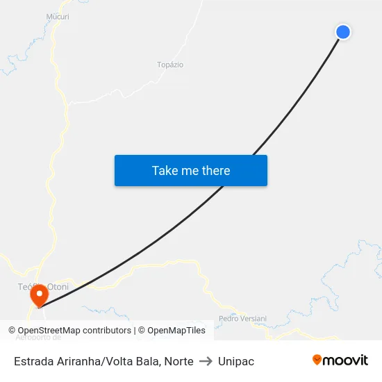 Estrada Ariranha/Volta Bala, Norte to Unipac map