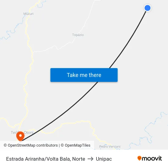 Estrada Ariranha/Volta Bala, Norte to Unipac map
