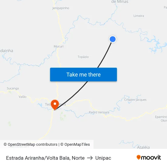Estrada Ariranha/Volta Bala, Norte to Unipac map