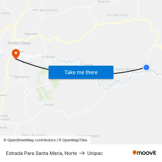 Estrada Para Santa Maria, Norte to Unipac map