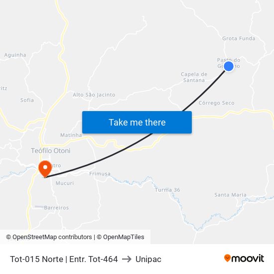 Tot-015 Norte | Entr. Tot-464 to Unipac map