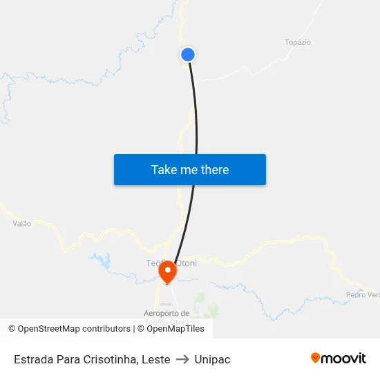 Estrada Para Crisotinha, Leste to Unipac map