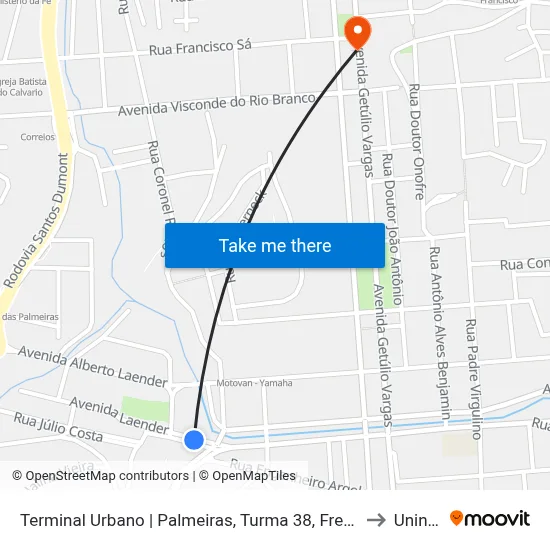 Terminal Urbano | Palmeiras, Turma 38, Frei Dimas to Uninter map