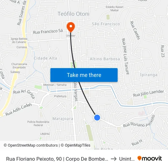 Rua Floriano Peixoto, 90 | Corpo De Bombeiros to Uninter map