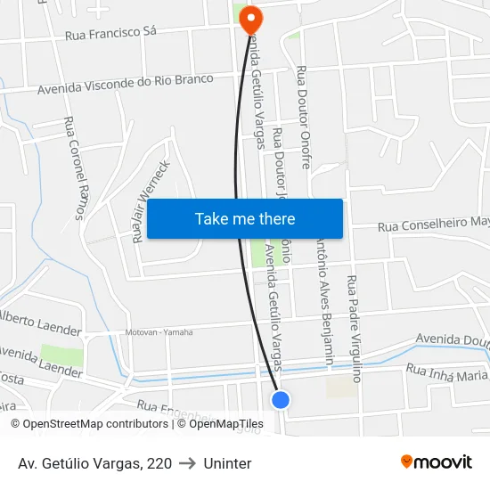 Av. Getúlio Vargas, 220 to Uninter map