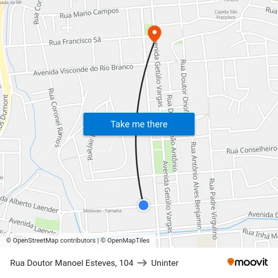 Rua Doutor Manoel Esteves, 104 to Uninter map