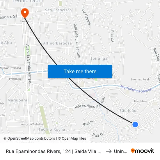 Rua Epaminondas Rivers, 124 | Saída Vila Vitória to Uninter map